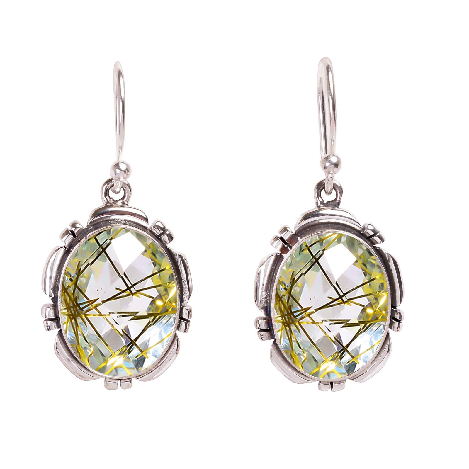 GOLDEN RUTILATED QUARTZ – SIMULATED 925 STERLING SILVER EARRING