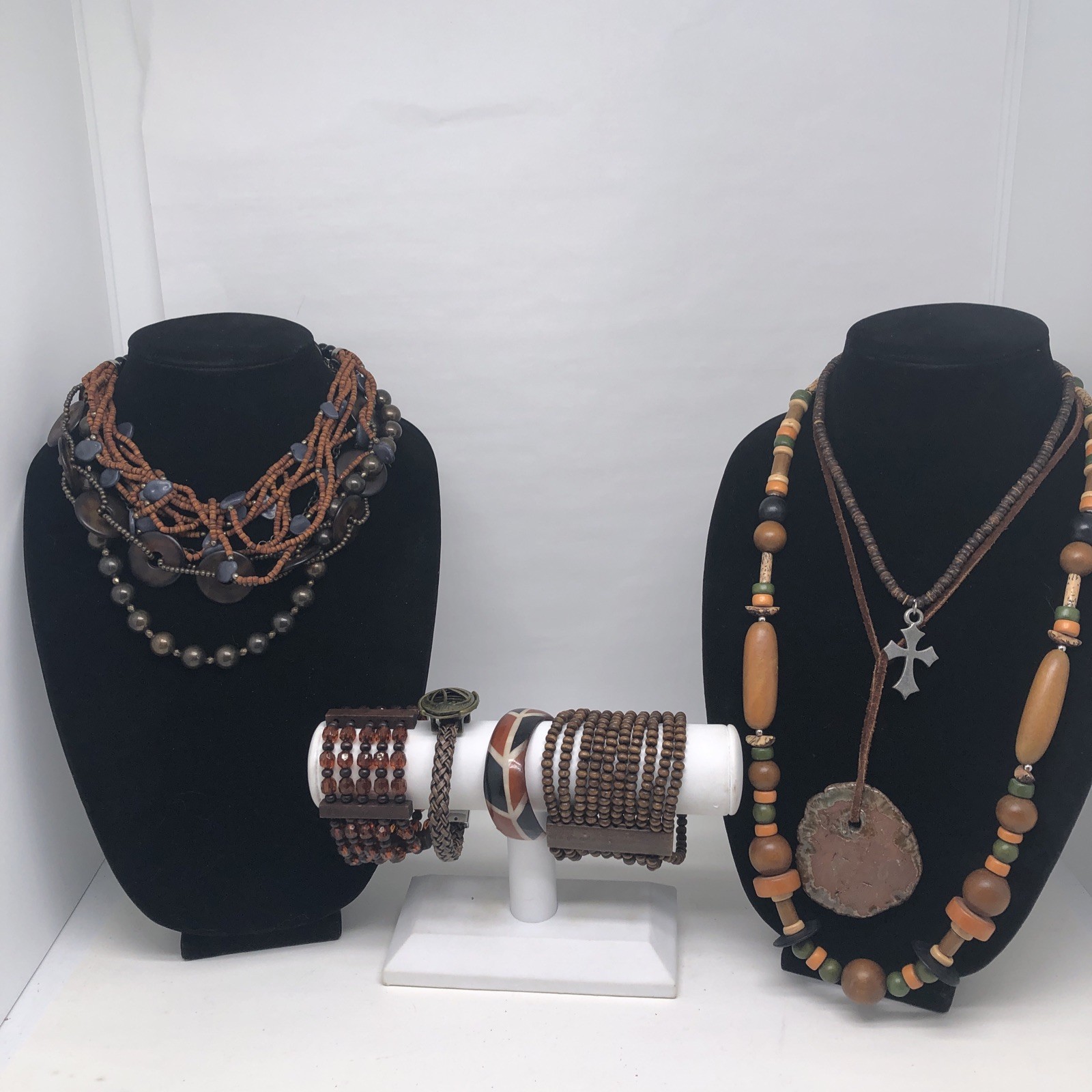Wood Earth tone Boho Brown Jewelry Lot Necklace Bracelet