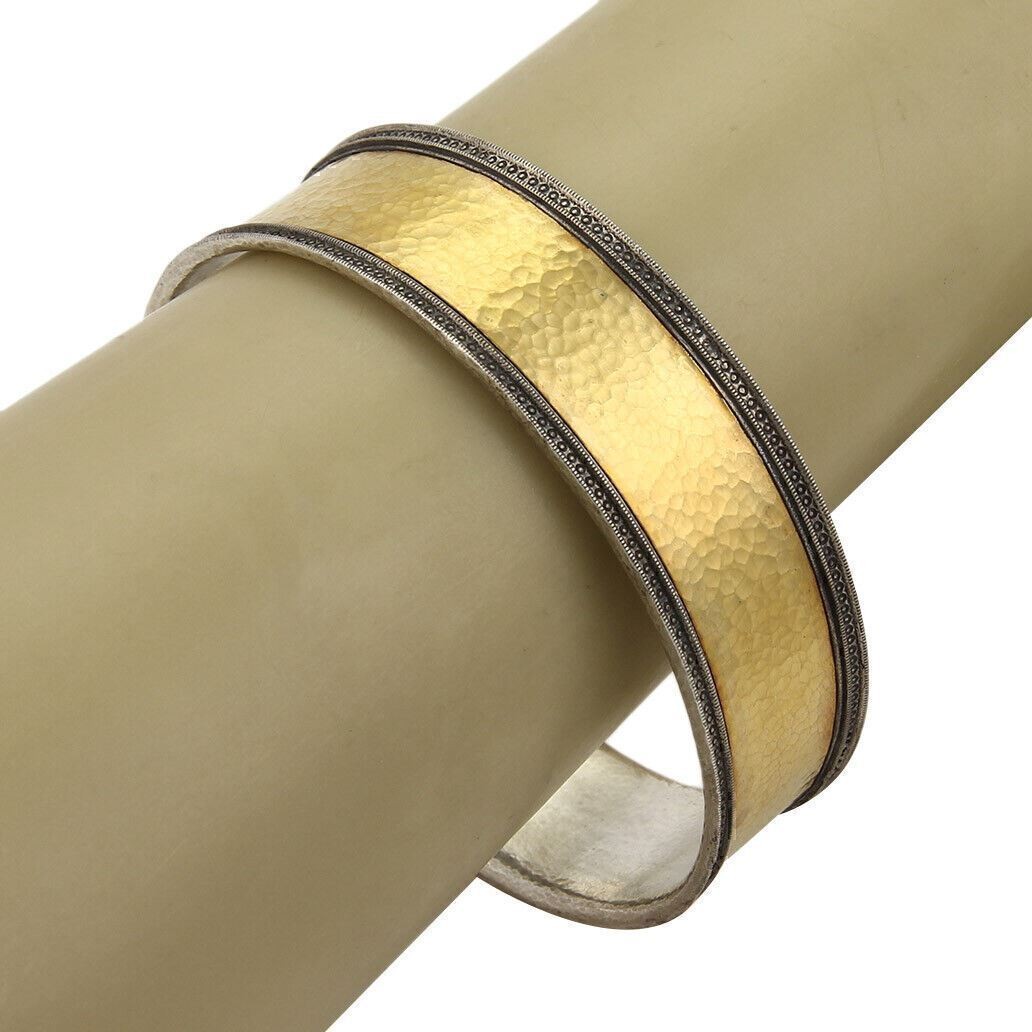 Gurhan Lancelot 24k Gold Overlay Sterling Silver Wide Bangle Bracelet 19mm