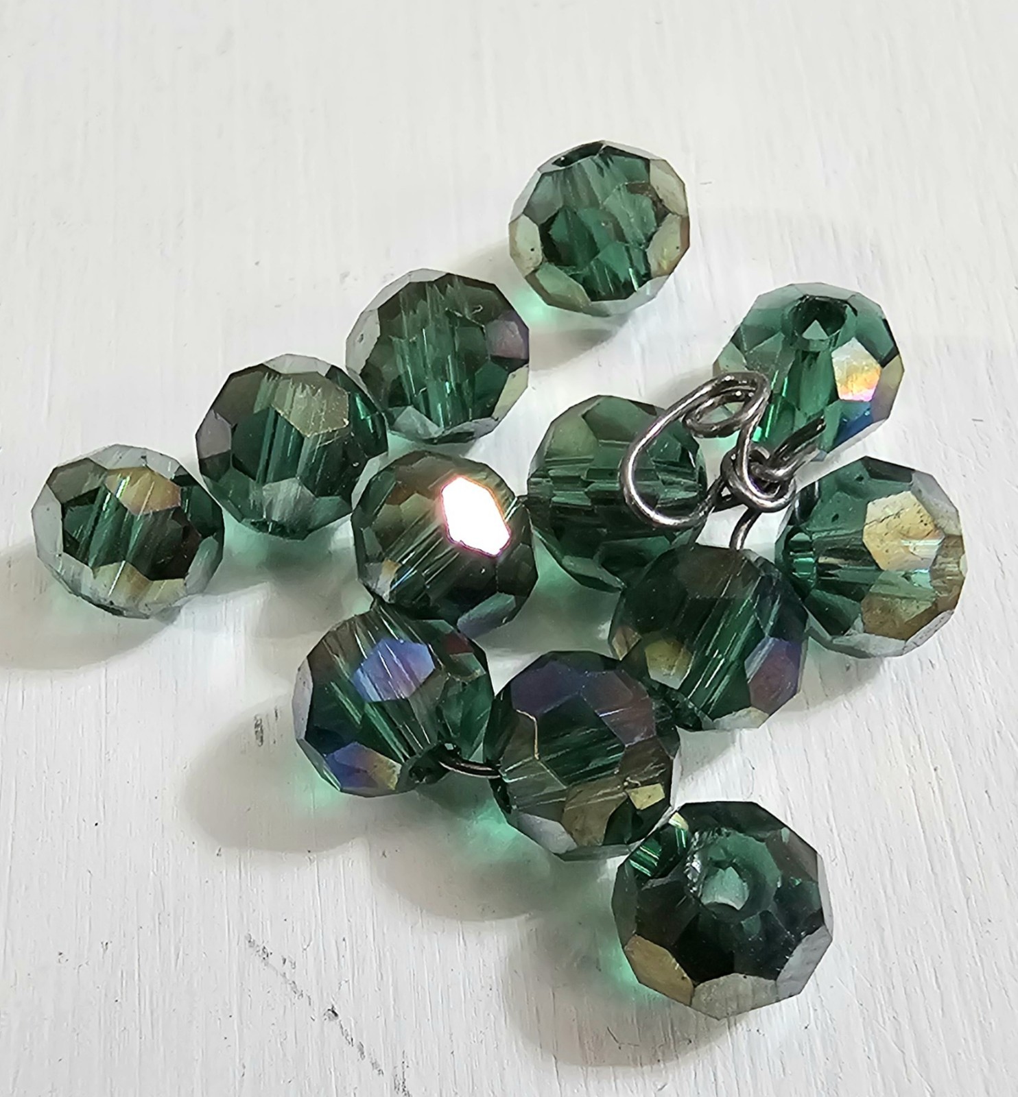 Vintage CZECH FACETED Green Glass Beads AURORA BOREALIS AB Approx 3mm .5oz
