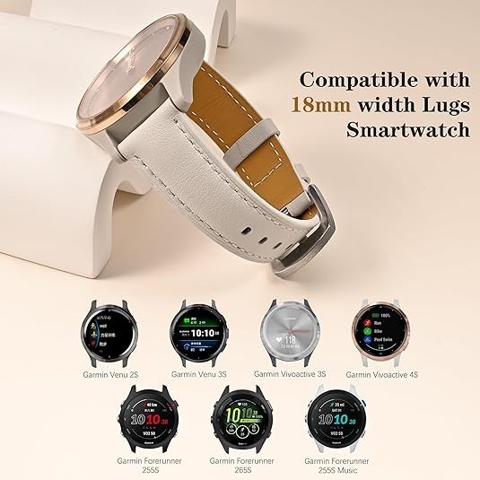 18mm Leather Watch Band Compatible with Garmin Venu 3S 41mm/Venu 2S/Vivoactiv…