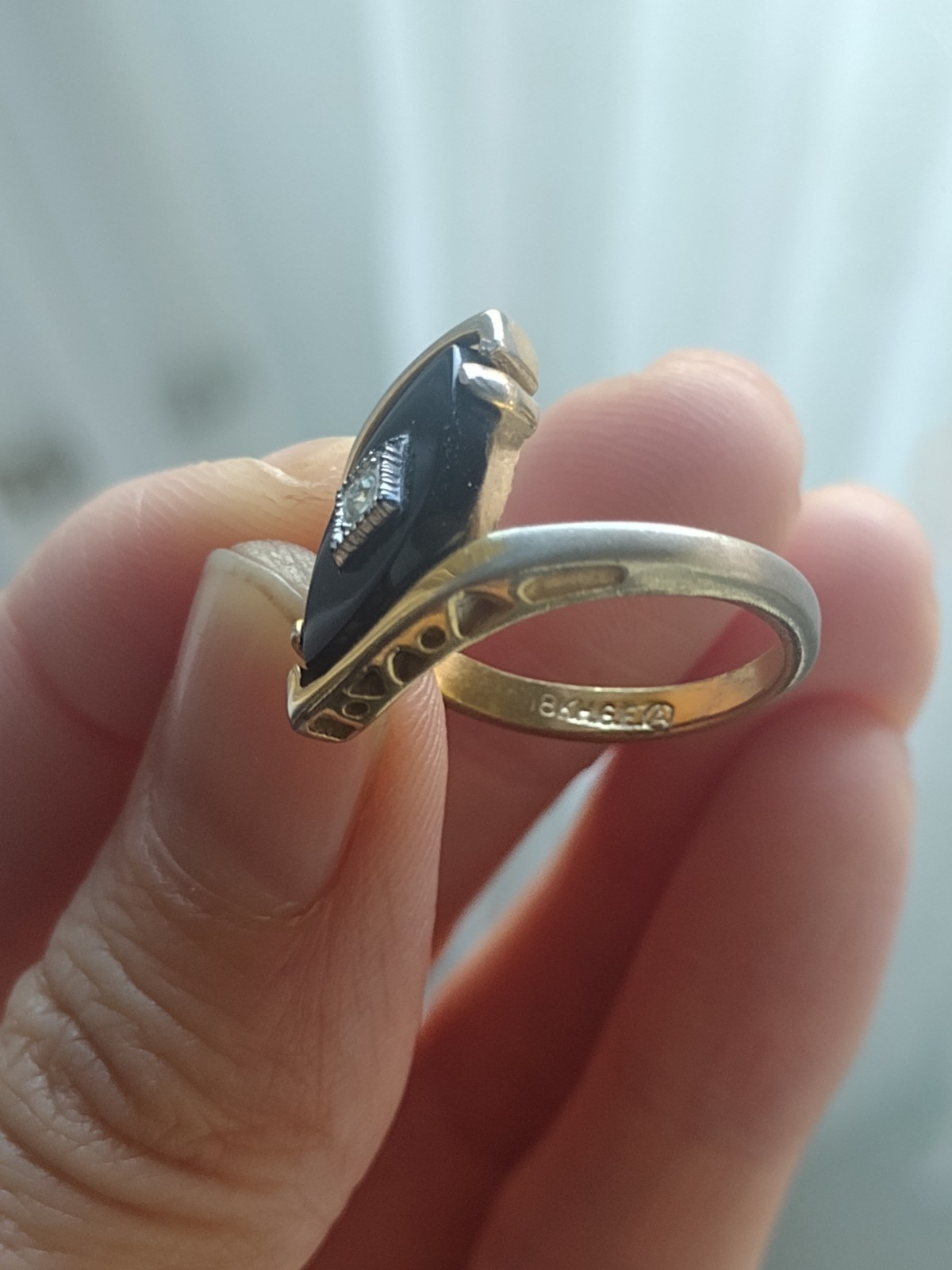 Vintage Bypass Cocktail Ring Marquise Black Stone Crystals 18K Gold Plated