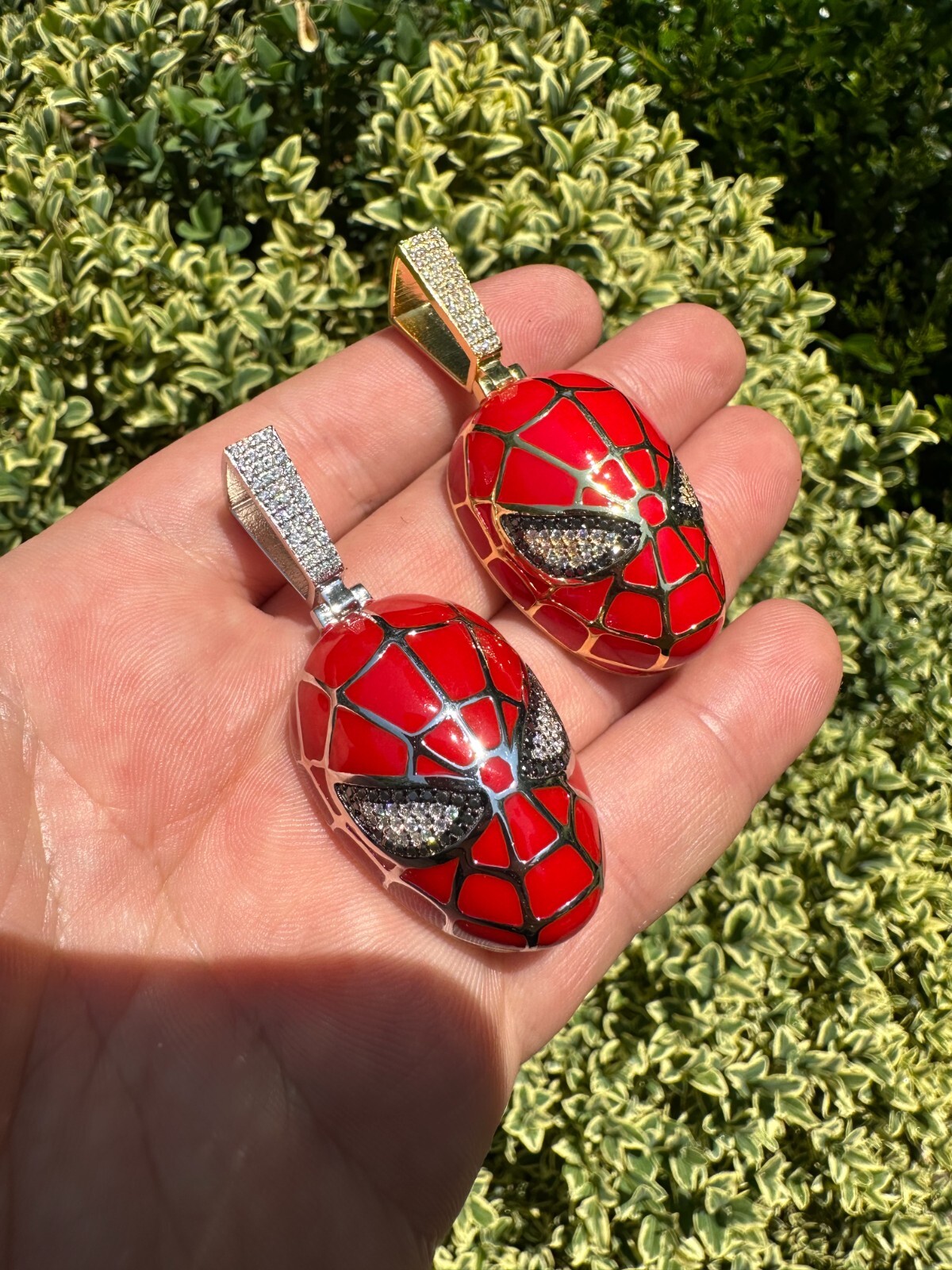 MOISSANITE Spider-man Mask Real 925 Silver/Gold Plated Iced Pendant Out Necklace