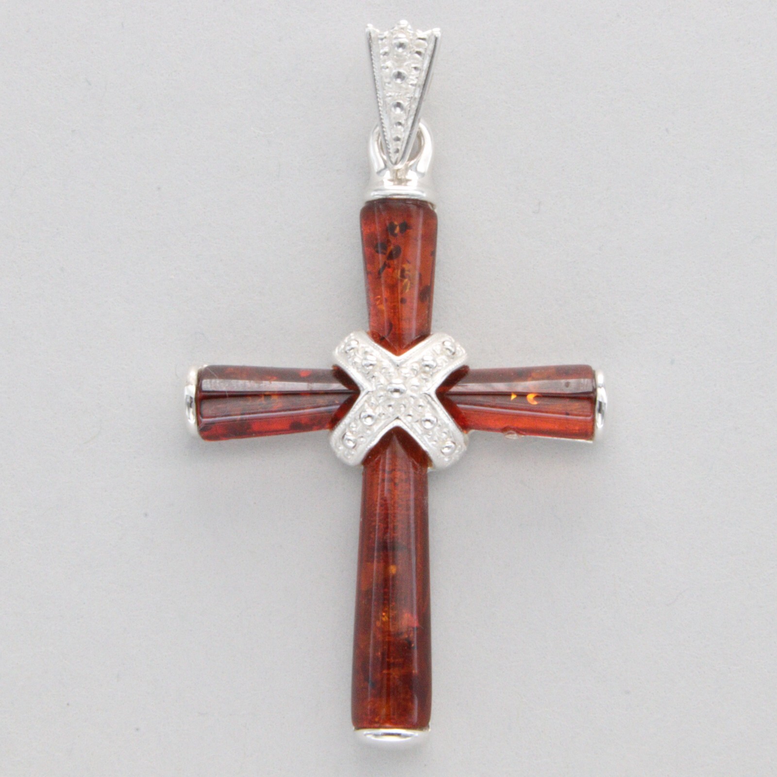 Cognac / Brown Natural BALTIC AMBER Cross Pendant – 925 STERLING SILVER #6824e