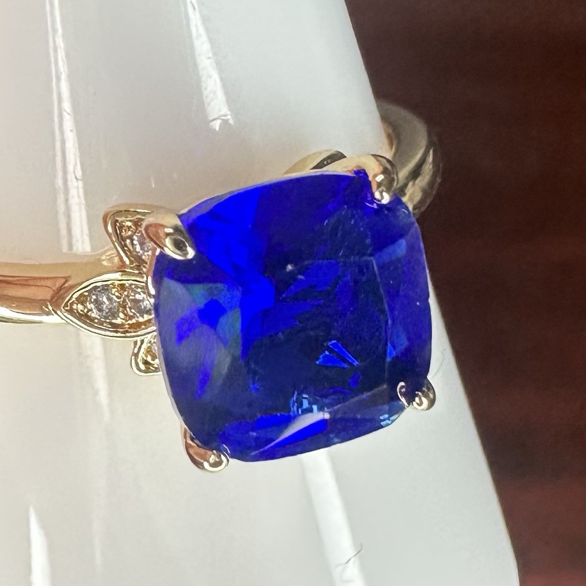 Bomb Party Ring- 2939- Lab Created Tanzanite- Size 10- Yellow Gold Plated- READ