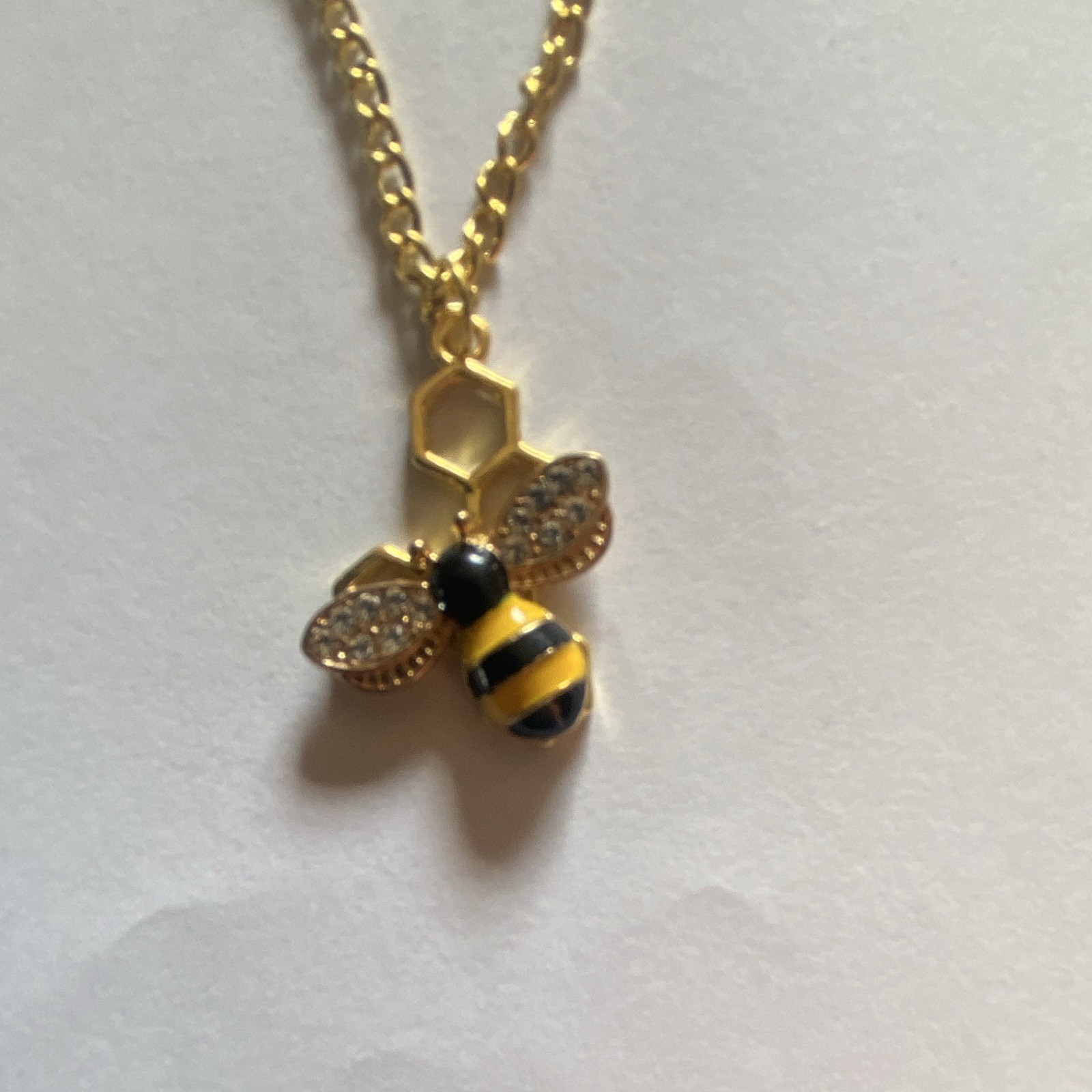 Gold-Tone Metal Bee Honeycomb Charm Pendant Cable Chain Necklace HOMEMADE Lot #4