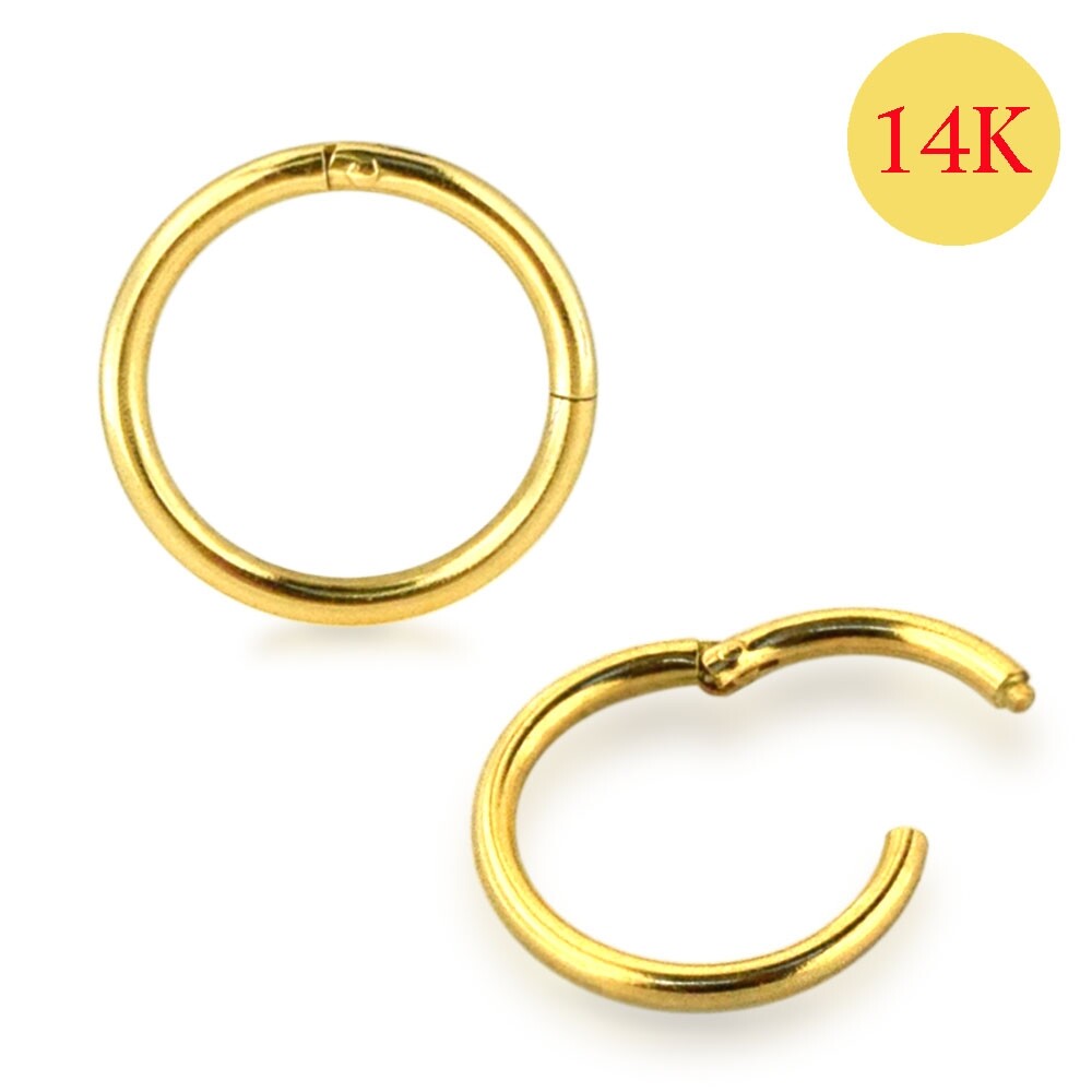 18G 14K Stamped Real Solid Yellow Gold Hinged Clicker Septum Nose Hoop Earrings