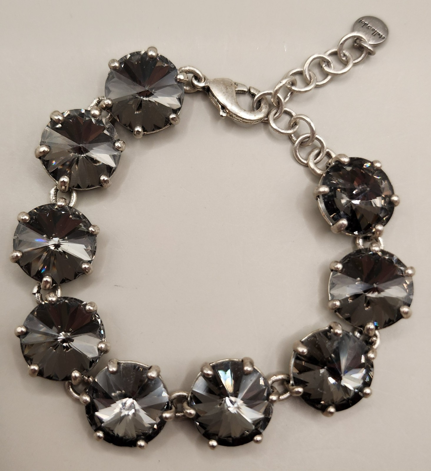 Stella & Dot Amelie Crystal Link Bracelet Smoky Gray Charcoal Silver Rhinestone