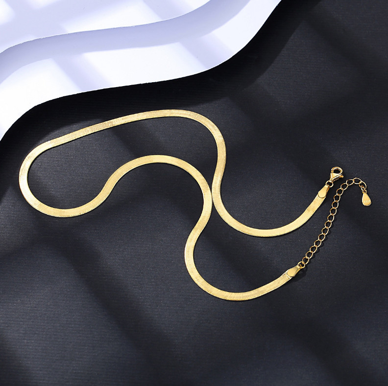 Gold Plated Sterling Silver Flat Herringbone Chain Choker Necklace 16″/18″ PE36