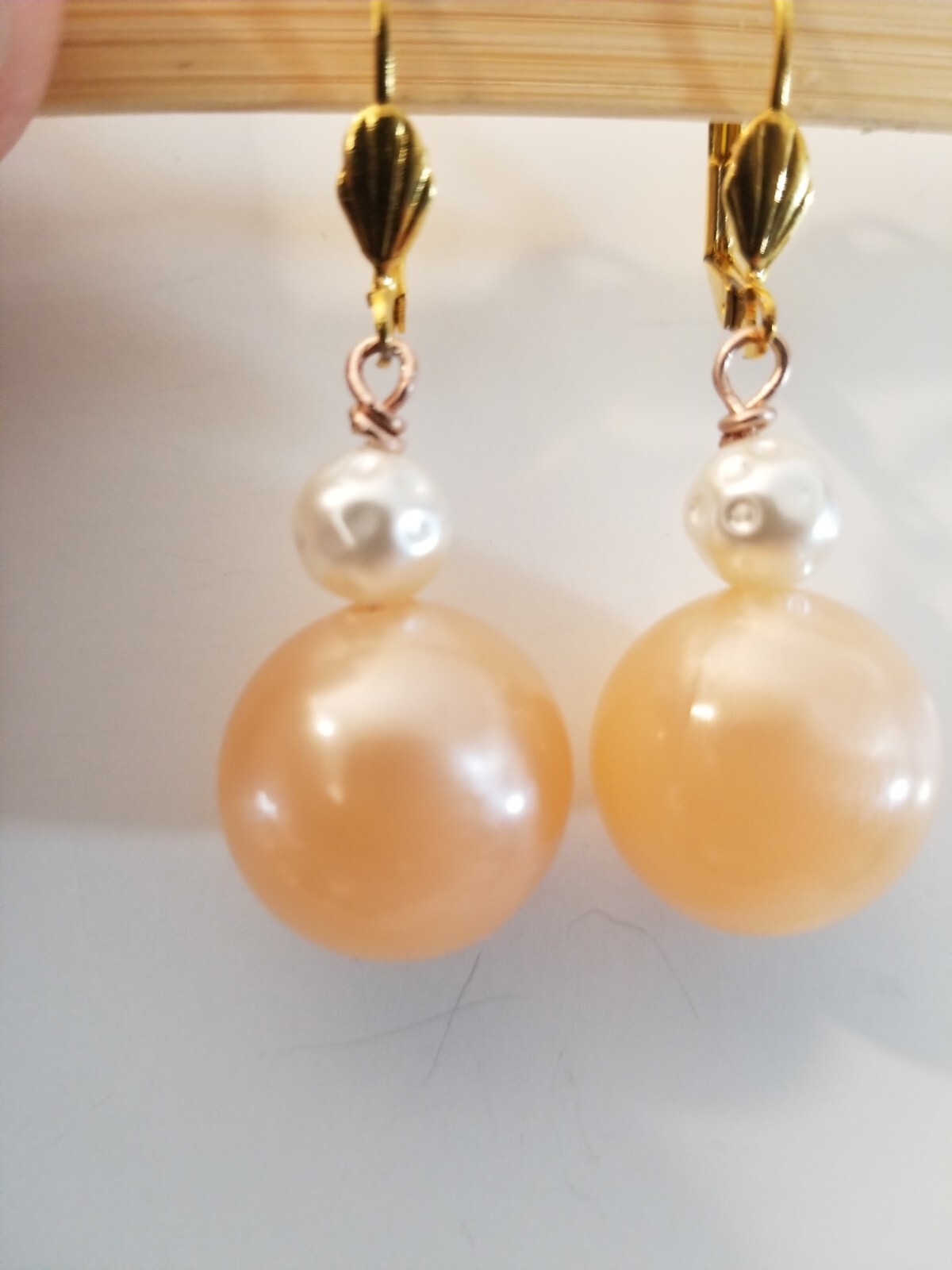 Giant Vintage Angel Skin Baroque fx Pearl Artisan Earrings gpld. shield leveback