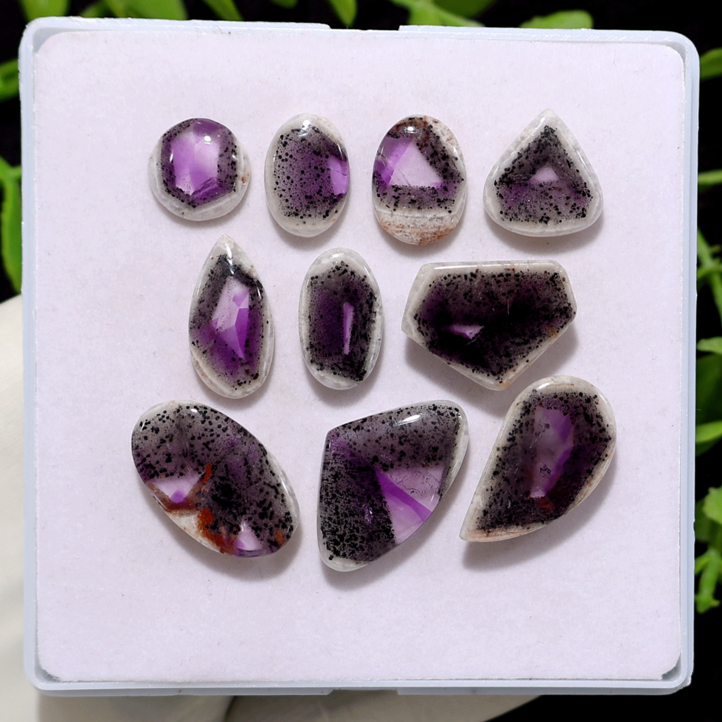 Asteroids In Space~ 10 PC Trapiche Amethyst 13mm-27mm Rare Cosmic Pattern Cabs