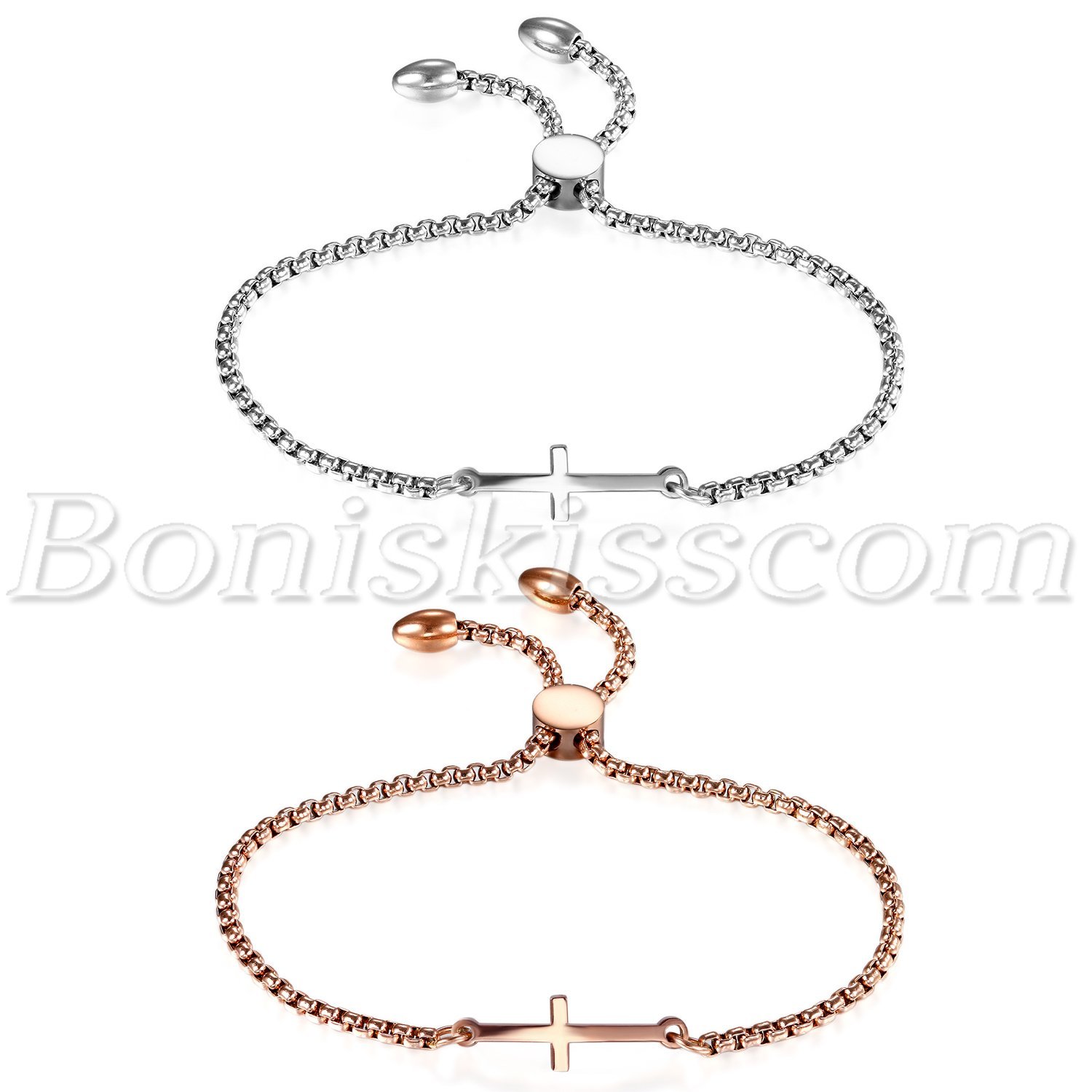 Women Simple Polish Stainless Steel Freely Adjustable Charm Cross Bracelet Chain