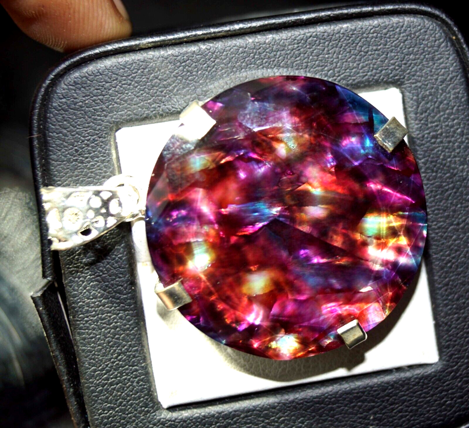 Certified 80.85 Ct Natural Ammolite 925 Silver Round Cut Pendant Loose Gemstone