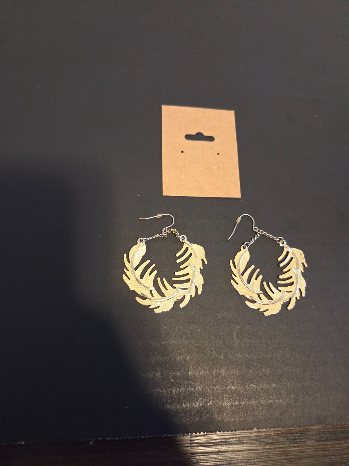 Gold Tone Leaf Wreath Hoop Earrings Textured Botanical Statement Jewelry Boho