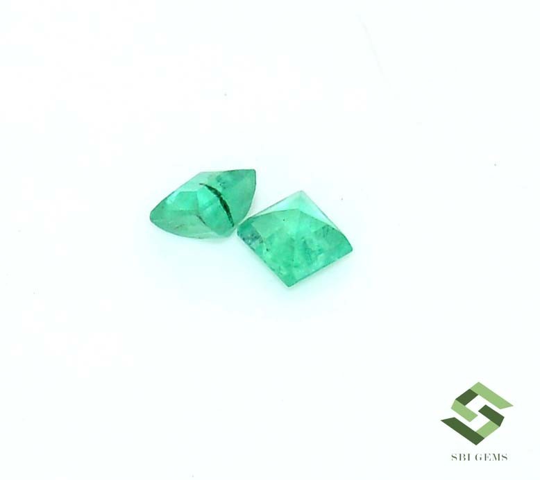 4×4 mm Certified Natural Emerald Square Cut Pair 0.63 CTS Untreated Loose Gems