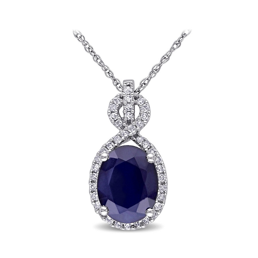 AMOUR 1/6 CT TW Diamond and 2 5/8 CT TGW Diffused Sapphire Pendant with Chain In