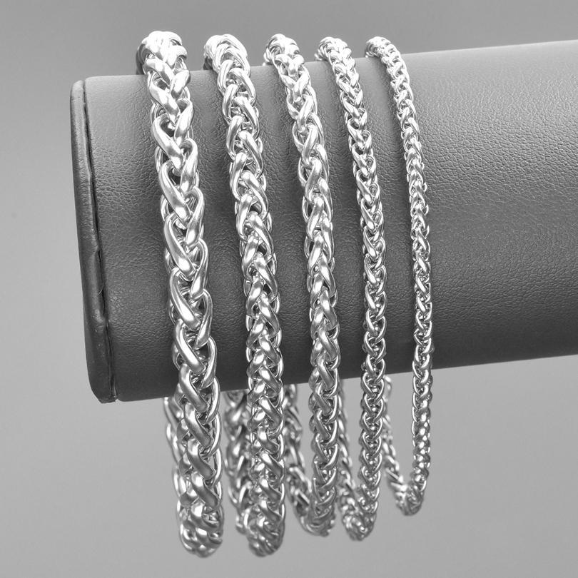 Braided Wheat Link 3-7mm Mens Chain Rainbow Stainless Steel Necklace Gift