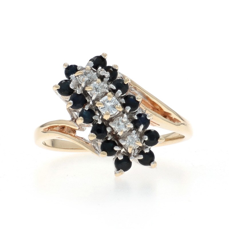Yellow Gold Sapphire Diamond Cluster Cocktail Bypass Ring 10k 1.06ctw Waterfall