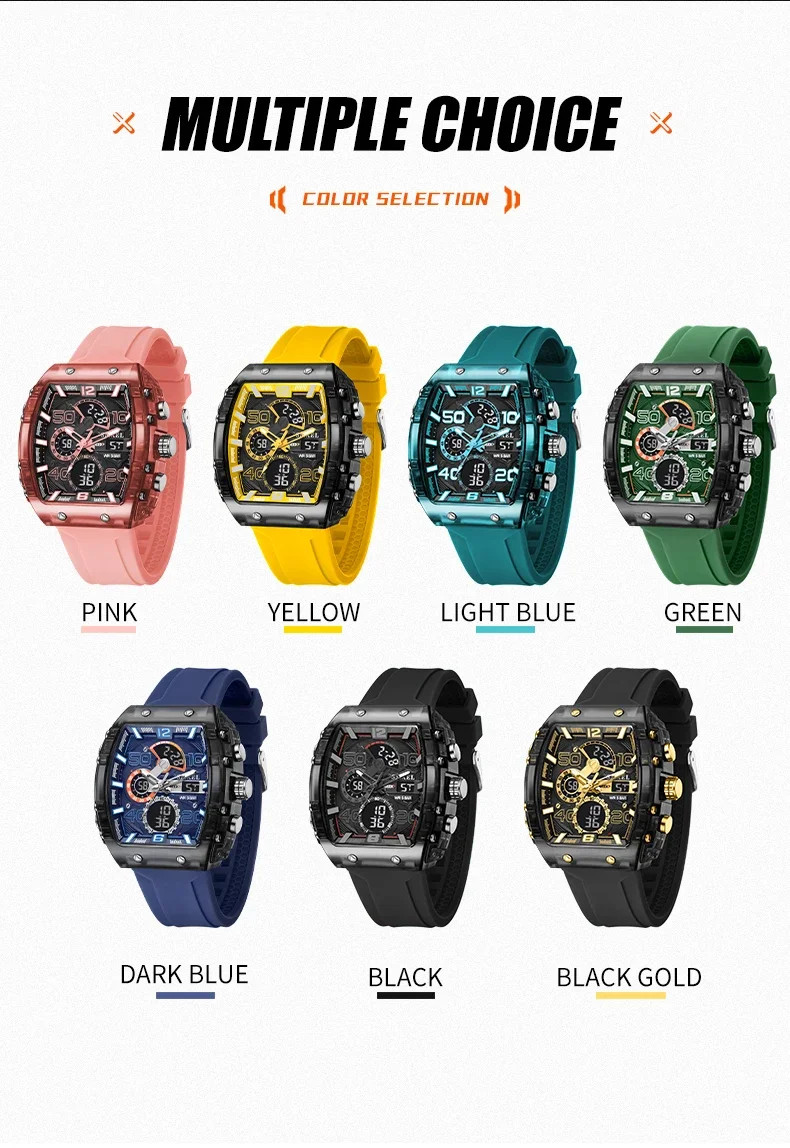 8109 Men’s Multifunctional Digital Sports Watch 50M Waterproof Dual Display LED