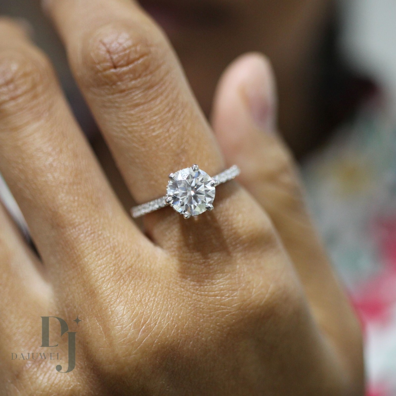 Moissanite Solitaire Engagement Ring Solid 14K White Gold Round Cut 2 Carat VVS1