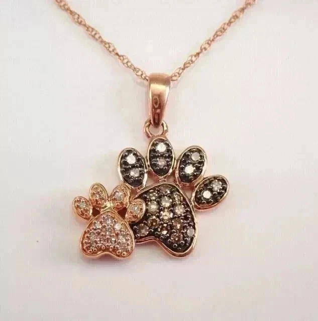 1Ct Round Cut Lab Created Brown Diamond Dog Paw Pendant 14K Rose Gold Plated