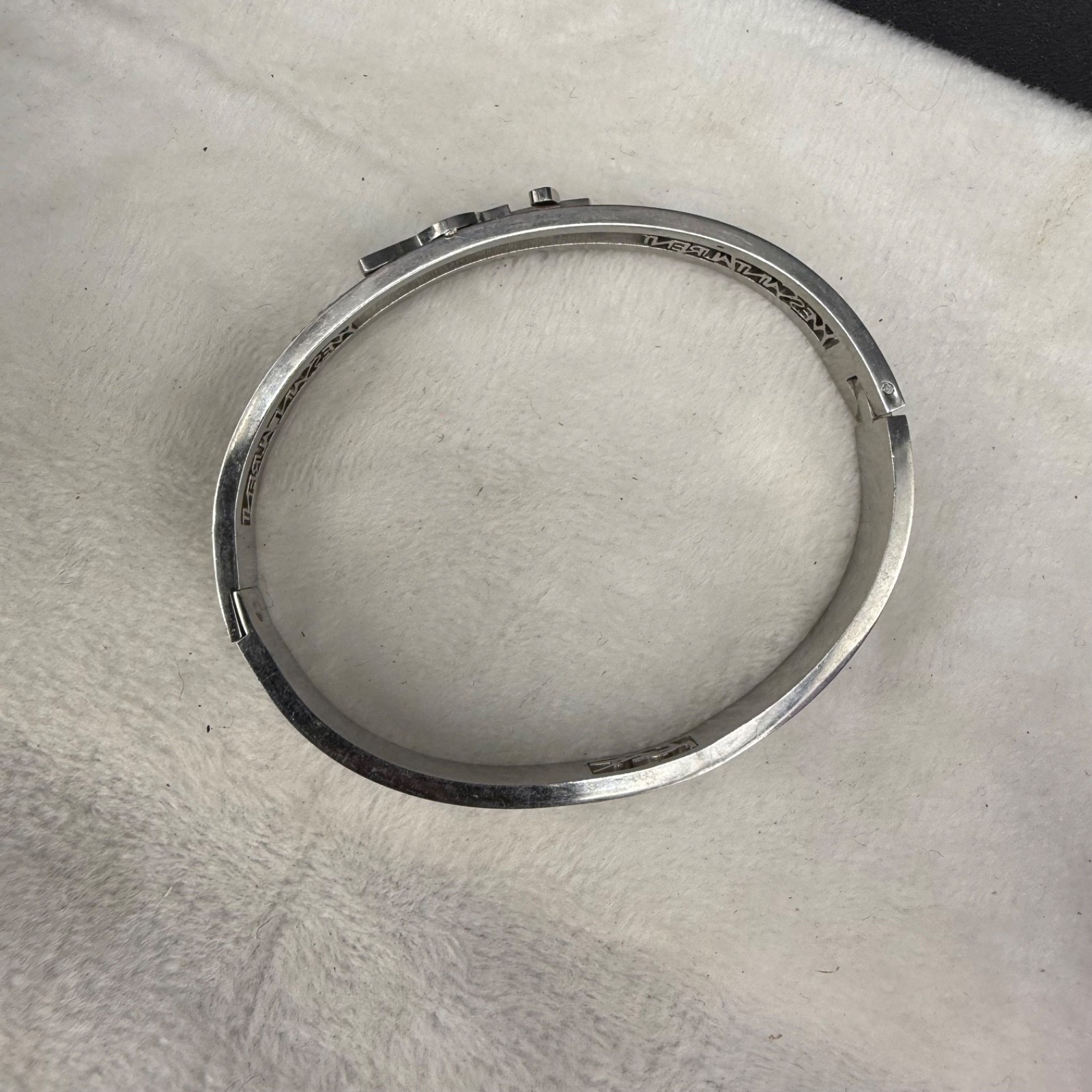 Vintage YSL Yves Saint Laurent Bangle Bracelet Silver Tone Rhinestone 6.5”