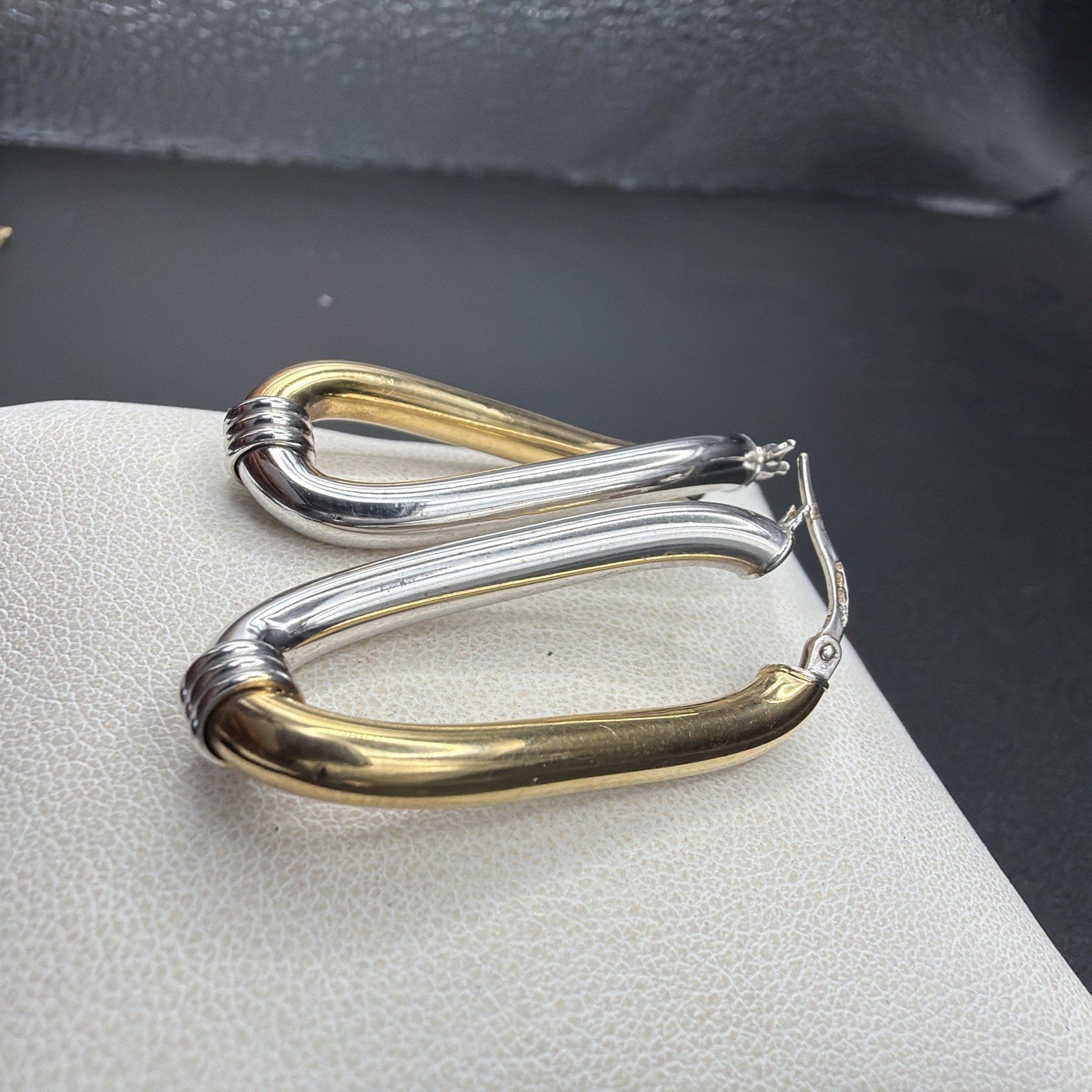 9ct Yellow And White Gold Twisted Creole Earrings