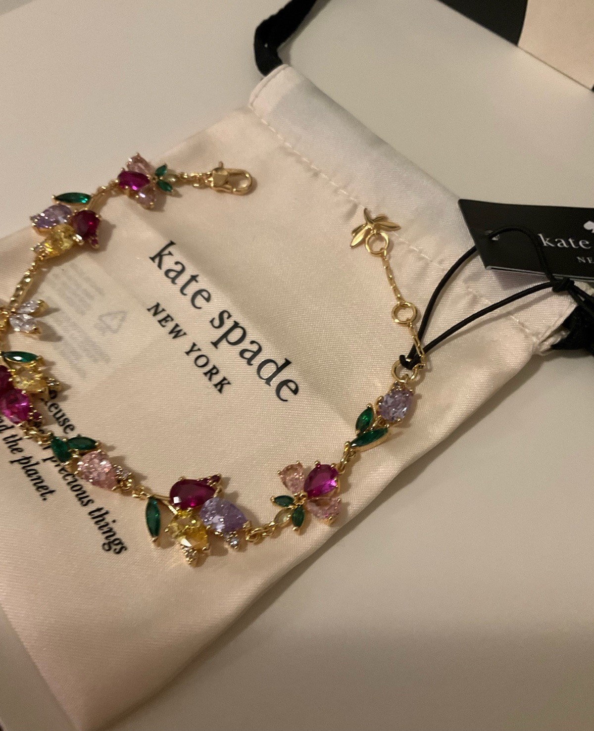 NWT Kate Spade Greenhouse Floral 12k Gold Plated CZ Crystals Bracelet