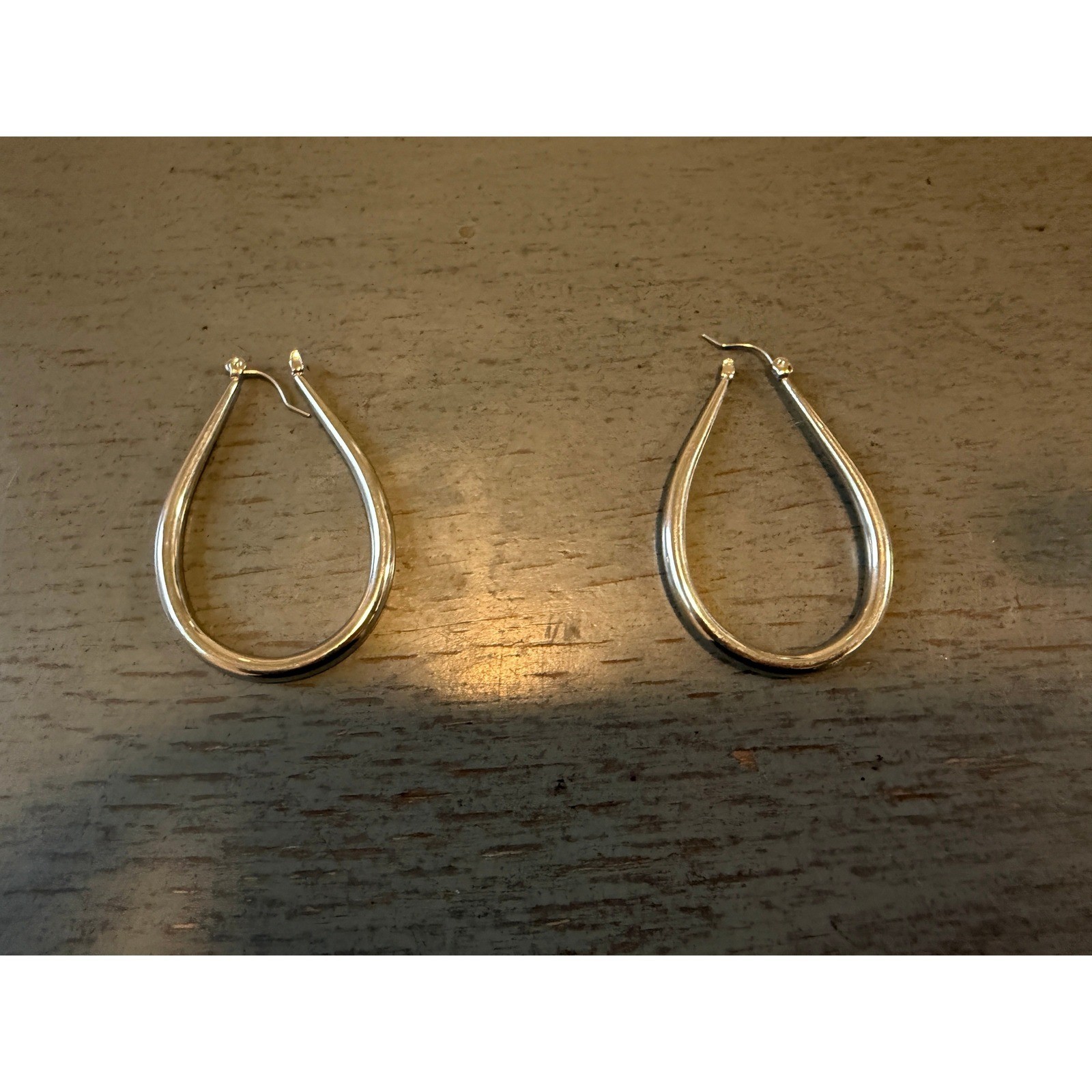 Sterling Silver Teardrop Hoop Earrings Elongated Pear Shape Latch Back Polished