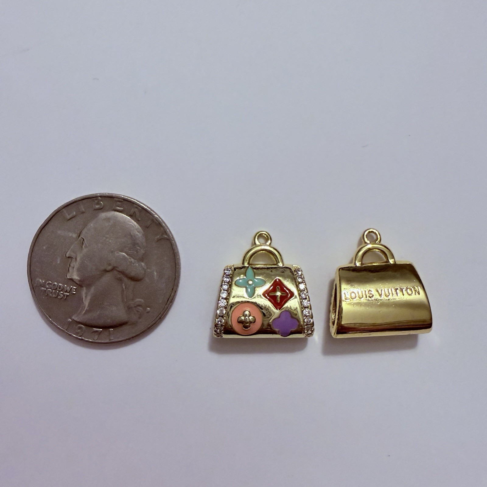 Designer Gold Tone & Rhinestone Handbag Zipper Pull Bag Charm Pendants Qty 2