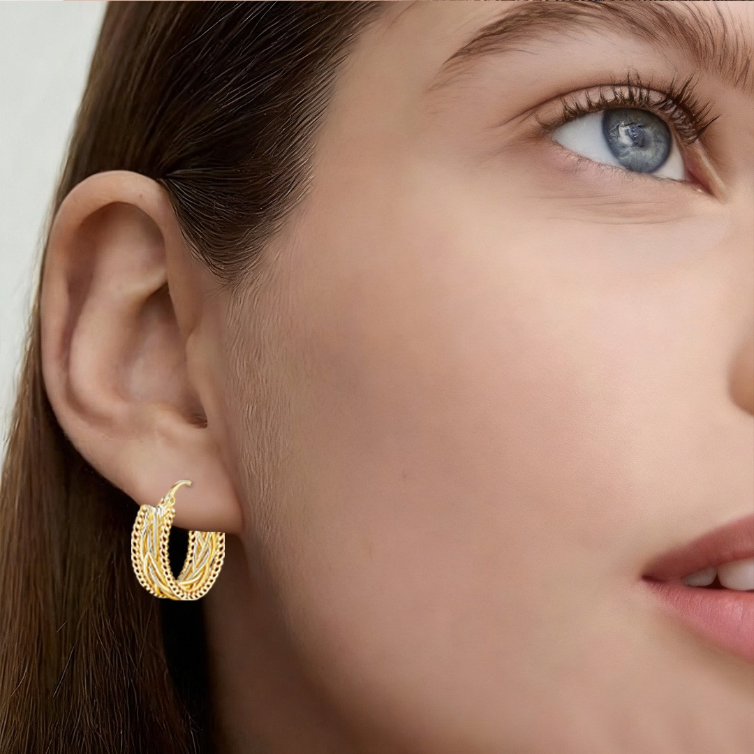 14K Gold Twisted Chunky Hoop Earrings 23mmx9mm Thick Unique Jewelry Women Gift