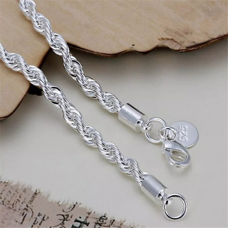 Unisex Women’s 925 Sterling Silver Bracelet Size 8 Inches 4MM lobster Xmas Gifts