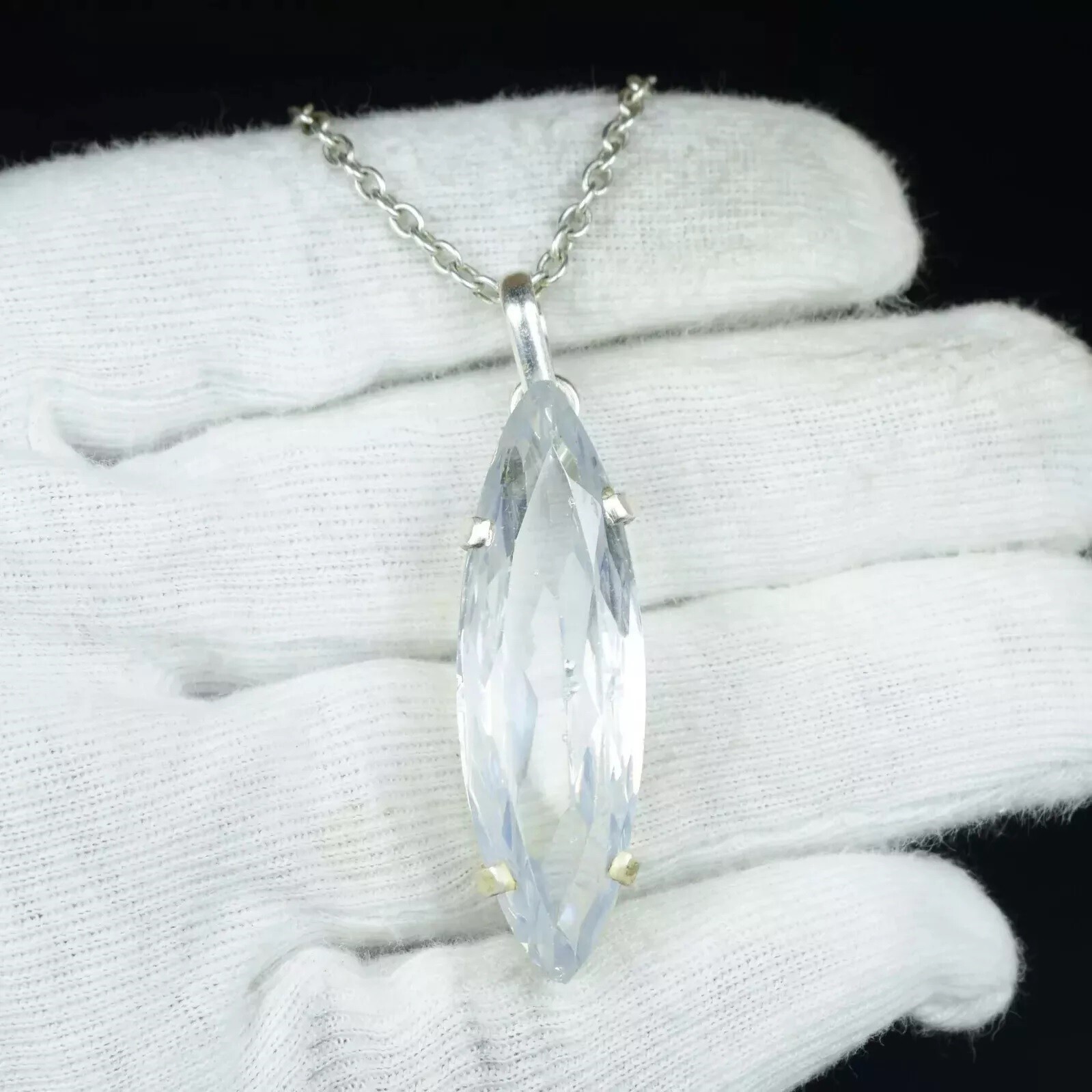 65.50 Ct Natural Brazilian Marquise Cut White Zircon Pendant 925 Silver Gemstone
