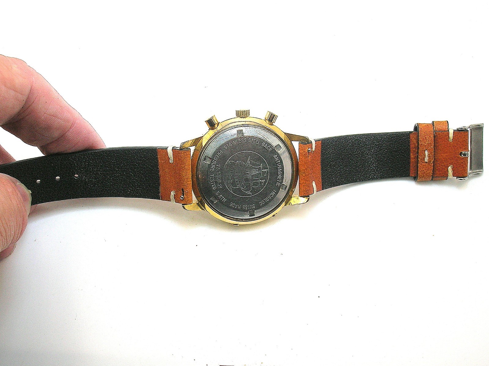 WAKMANN JUMBO TRIPLE DATE CHRONO VALJOUX 730-WORKING-SMALL PUSHER HEAD MISSING