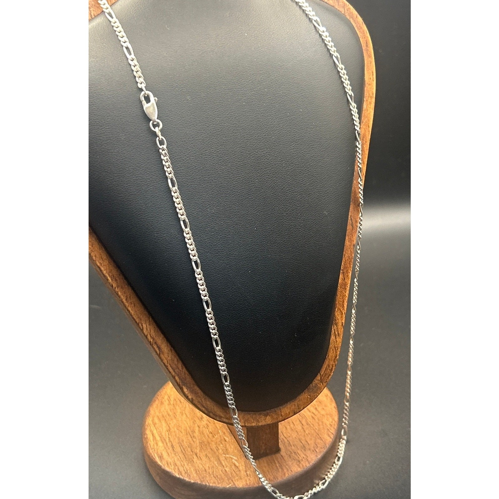 Vintage HBI Italy 925 Sterling Silver 3mm Figaro Chain 24″ Rhodium Finish Clean