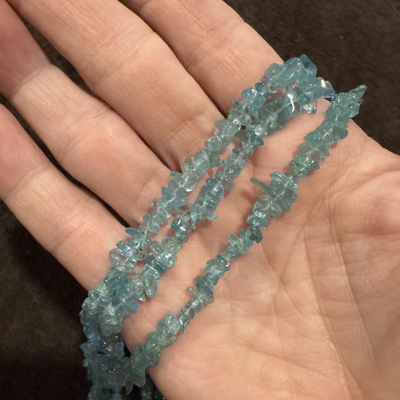 Blue Apatite Triple Strand Necklace With Sterling Clasp 20” Long With Tag