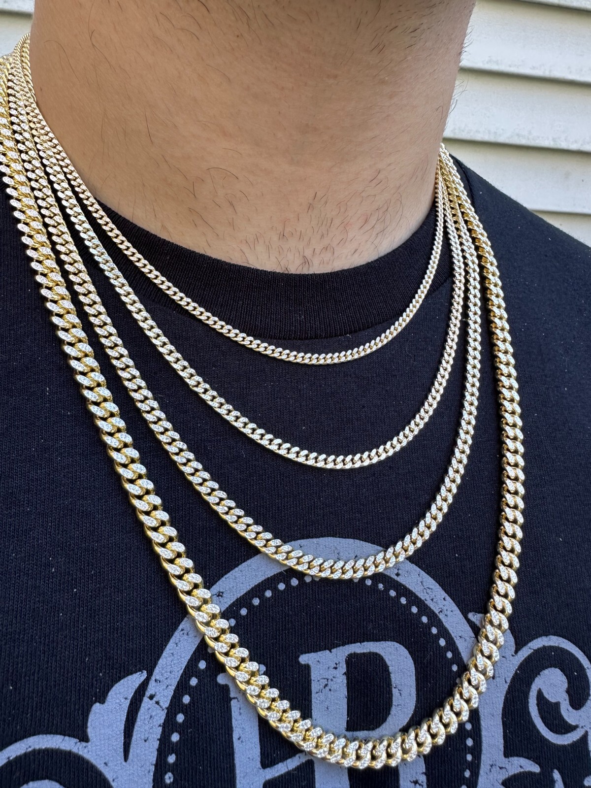 Miami Cuban Chain Bracelet Diamond Cut Two Tone 14k Gold Plated Real 925 Silver