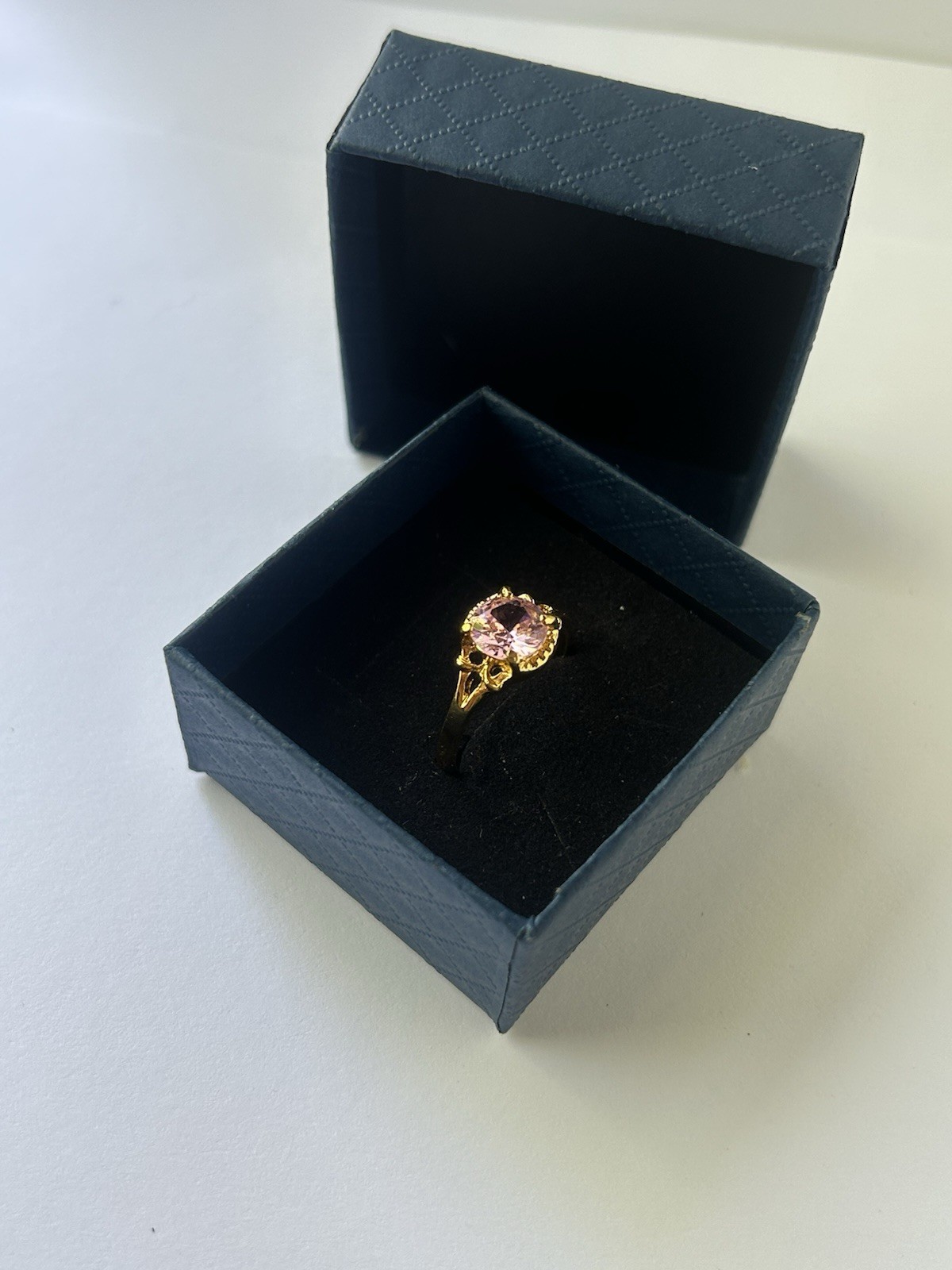 Vintage Pink Cubic Zirconia Ring Gold Plated Womens Size 9.5