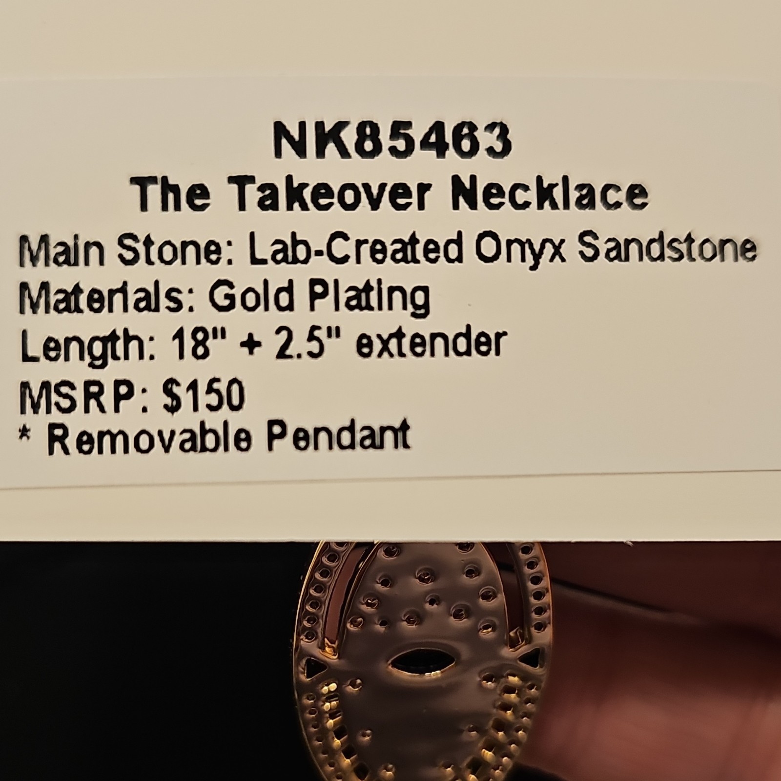 Bomb Party Obsidia The Takeover Necklace Gold Plated Onyx Sandstone 18″ NK85463