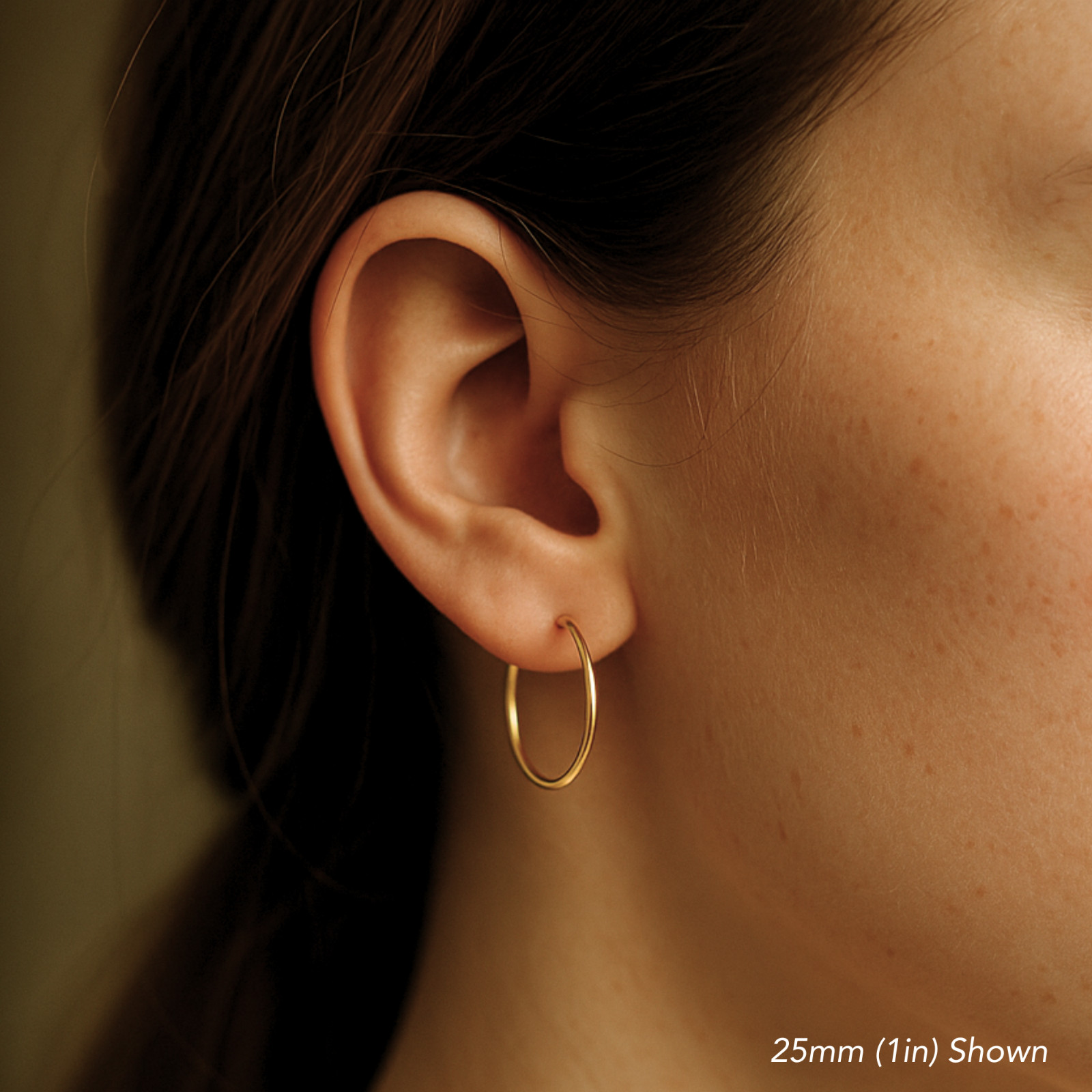 14K Real Solid Gold Shiny Polished 1mm Thin Creole Hoop Earrings All Sizes