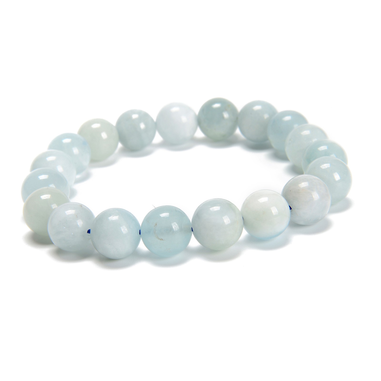 Multi Blue Aquamarine Smooth Round Beaded Bracelet 10mm 7.5” Length 3 PCS/ Set