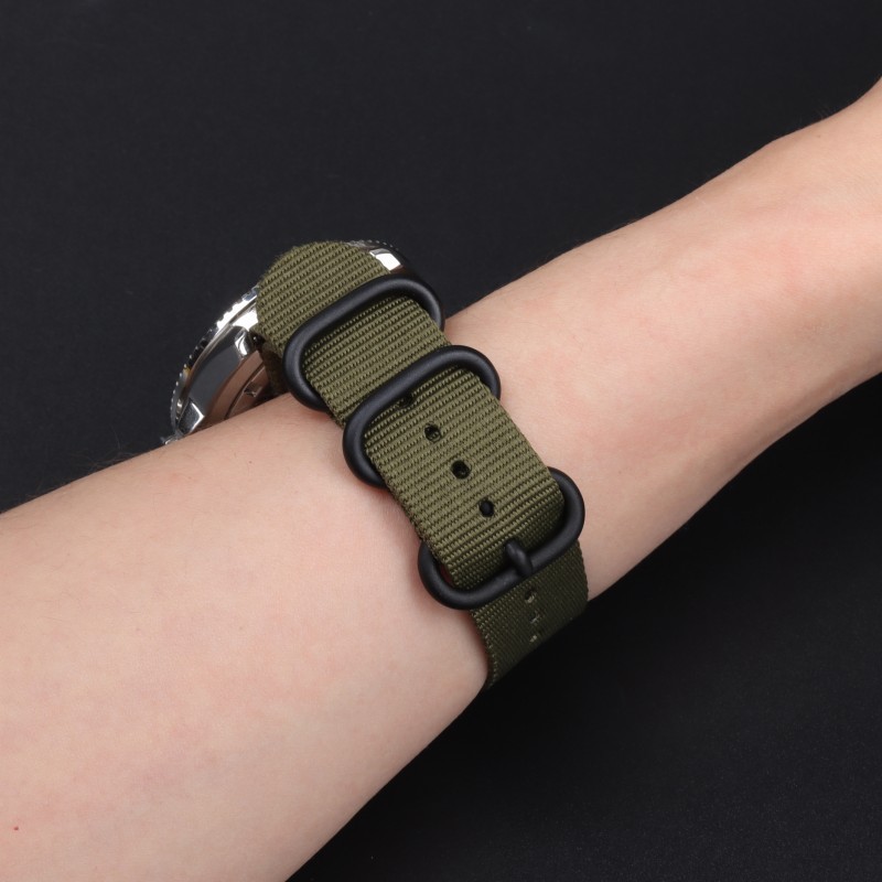 Quality One Piece Thicked Nylon Canvas Watch Band Strap 18/20/22/24mm Five-ring