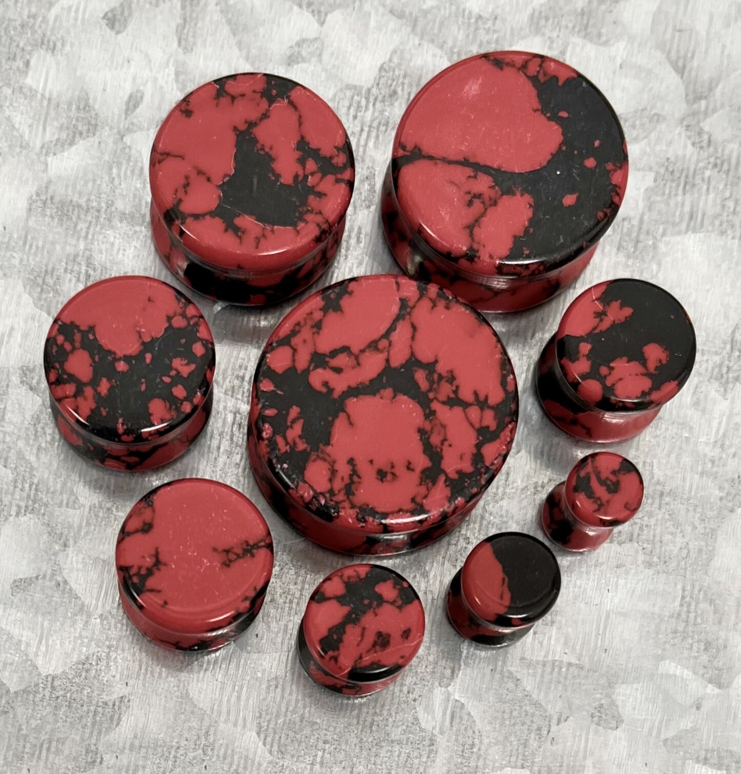 PAIR Black & Red Synthetic Turquoise Stone Plugs Earlets Tunnels Gauges