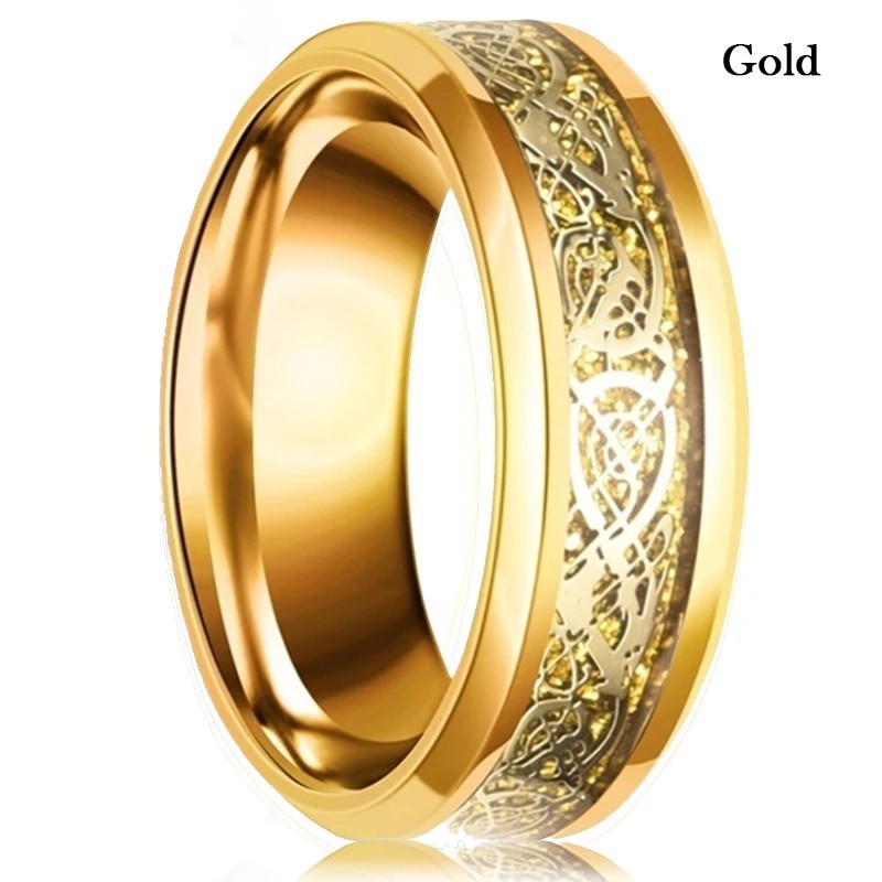 Men Women Gold Plated Blue Black Red Stainless Steel Celtic Dragon Band Ring 8mm
