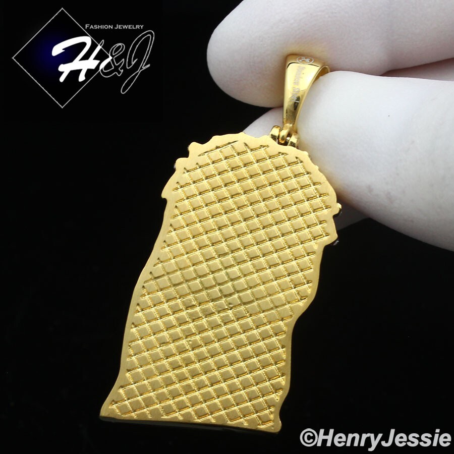20″MEN Stainless Steel 5mm Gold Plated Cuban Necklace ICY CZ Jesus Pendant*GP133