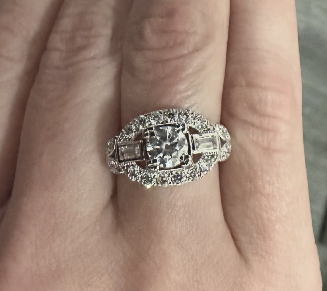 935 Argentium Silver With Round & Baguette Cut White Cubic Zirconia Classic Ring