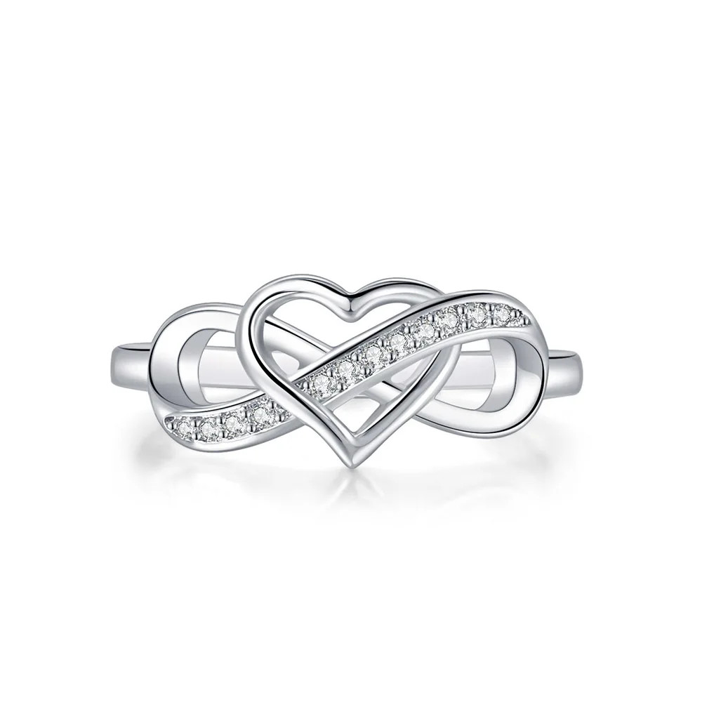 Wedding Band Ring Infinity Heart Love Zircon Tension Mount Women Jewelry