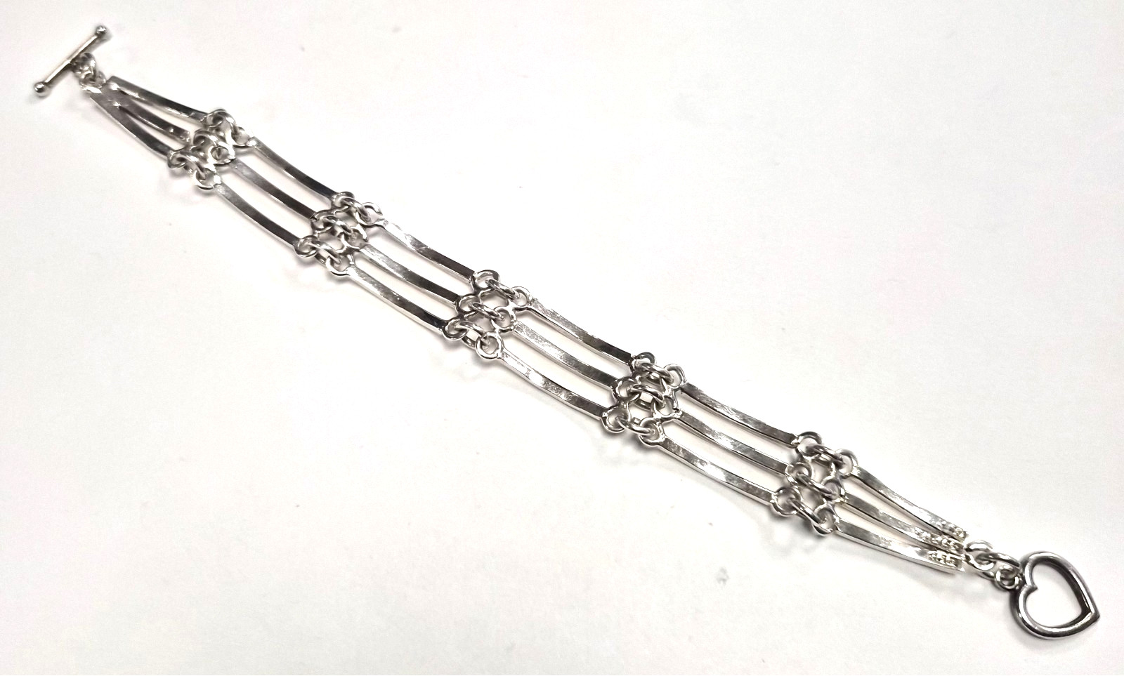 Vintage Mexico Taxco 925 Sterling Silver Modernist 3 Bar Link 8″ Toggle Bracelet