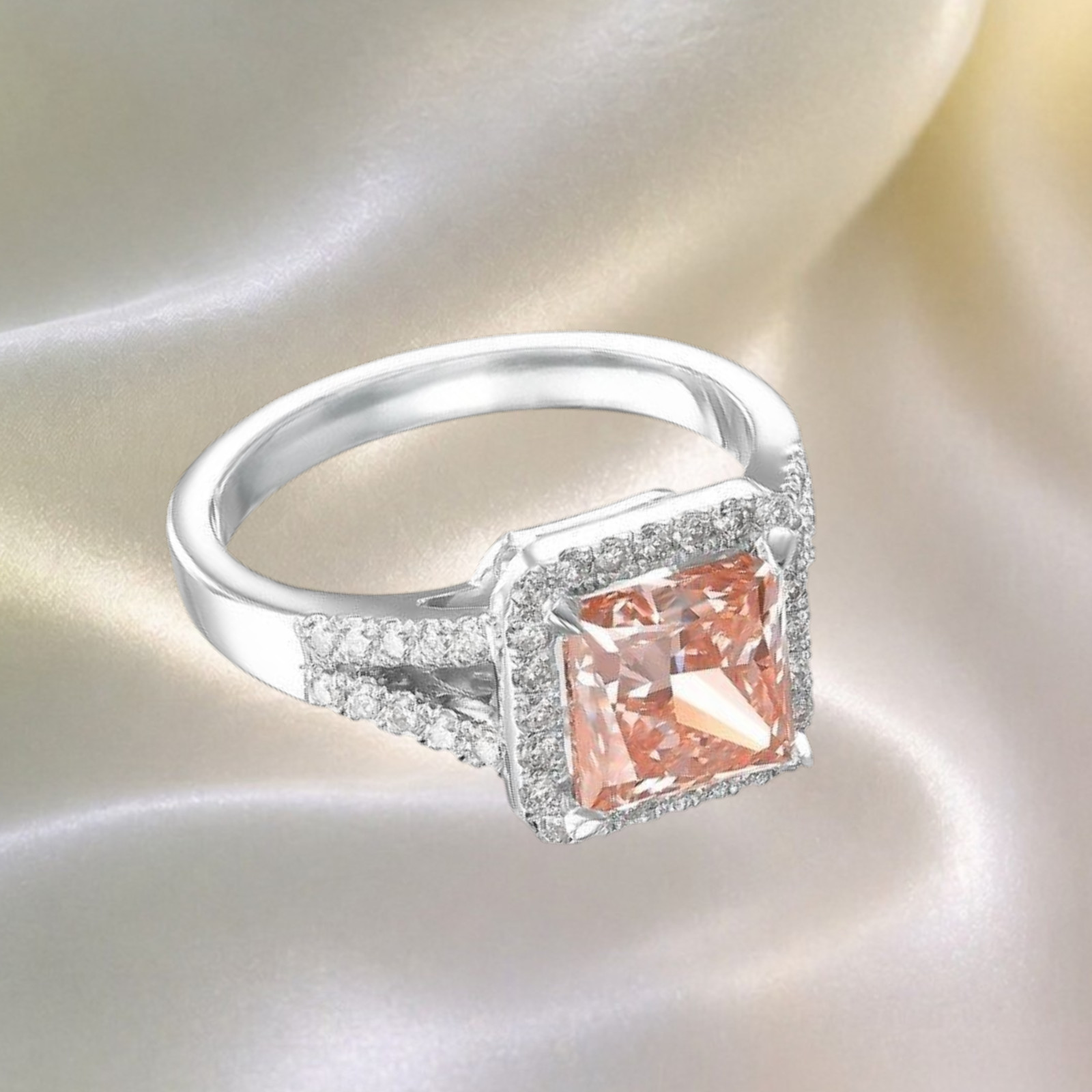Fancy Vivid Pink Princess Cut 3.00 Ct IGI Lab Grown Diamond Ring 18k White Gold