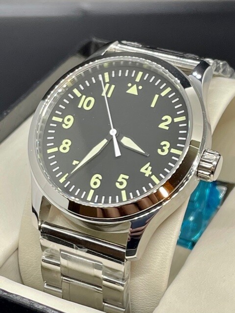 Corgeut 42mm Black Dial Sapphire Crystal Military Automatic Men’s Pilot SS Watch